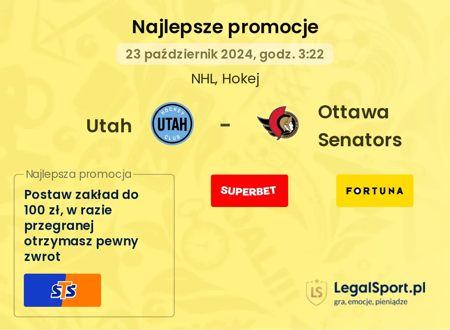 Utah - Ottawa Senators promocje bonusy na mecz