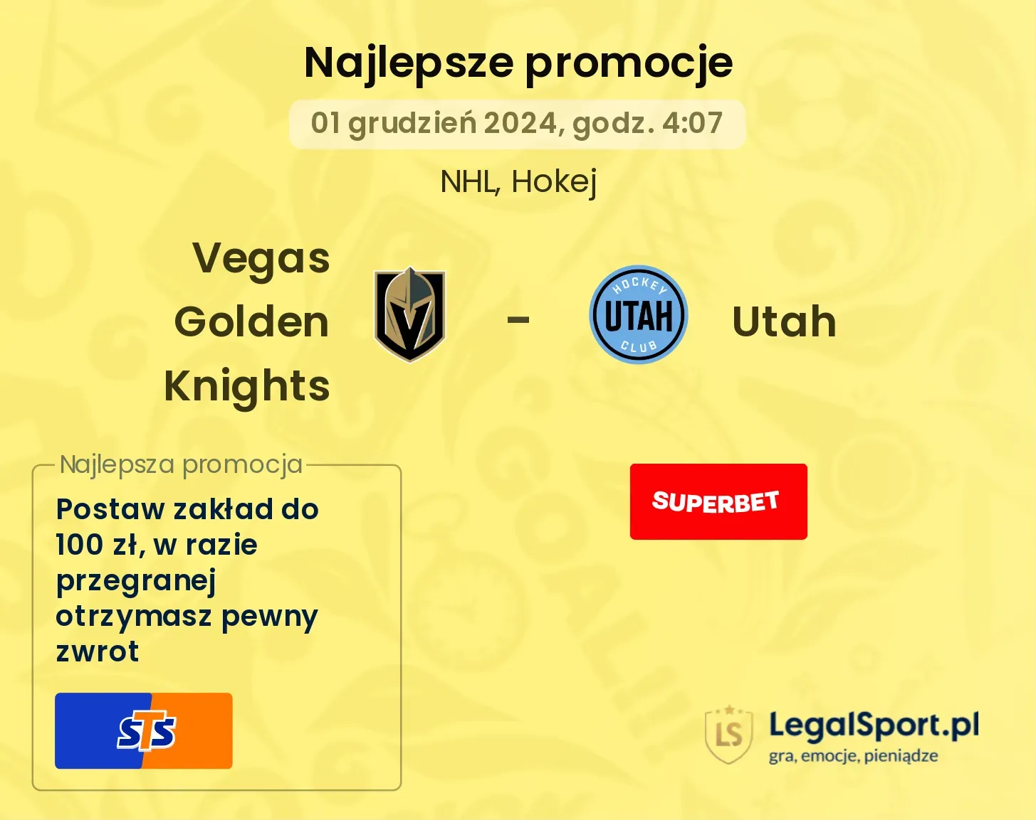 Utah - Vegas Golden Knights promocje bonusy na mecz