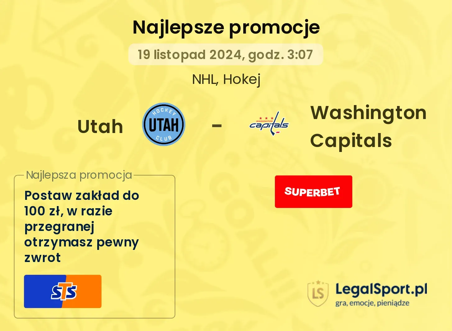 Utah - Washington Capitals promocje bonusy na mecz