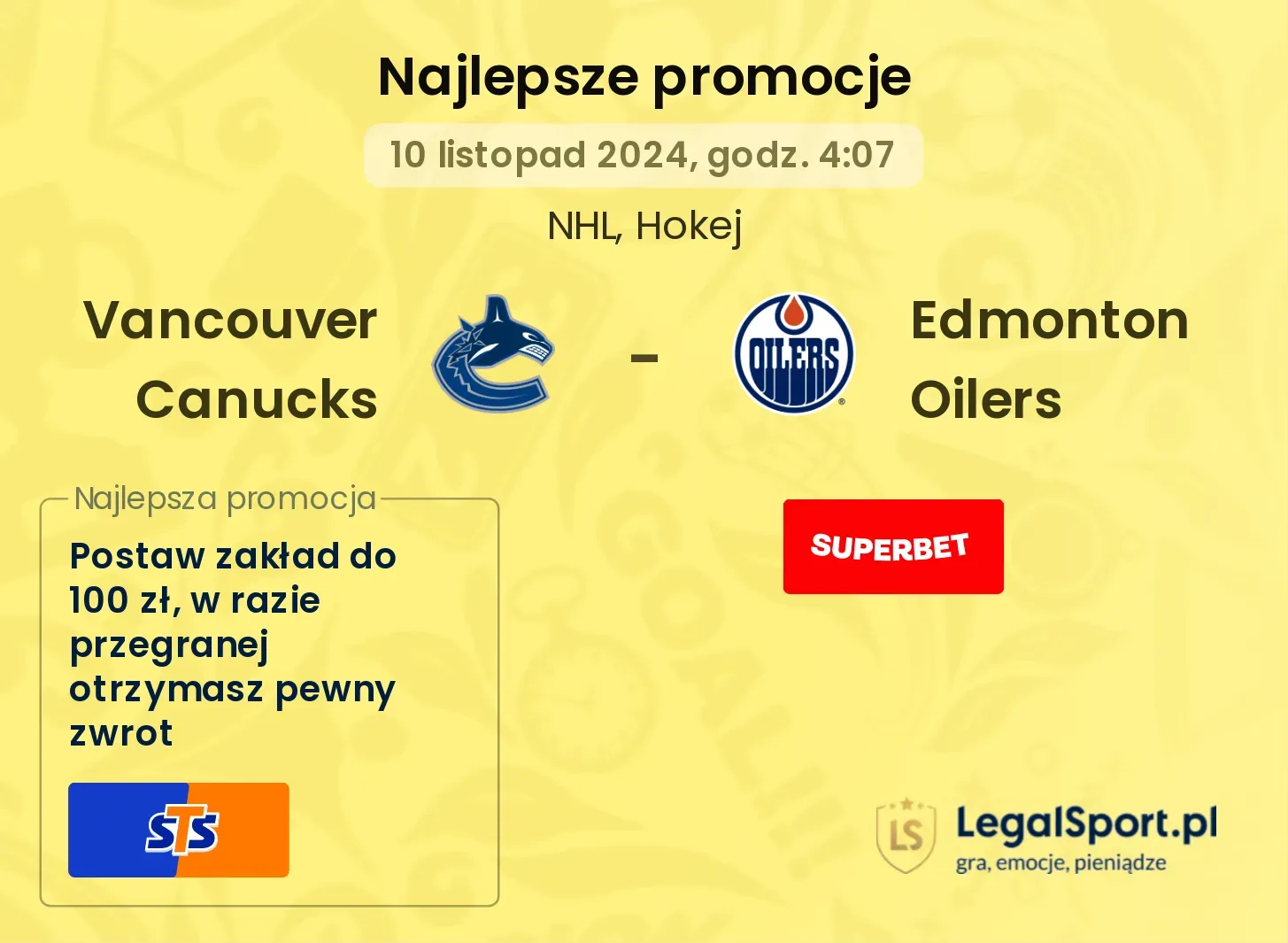 Vancouver Canucks - Edmonton Oilers promocje bonusy na mecz