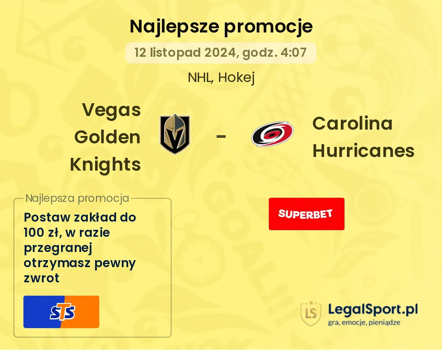 Vegas Golden Knights - Carolina Hurricanes promocje bonusy na mecz