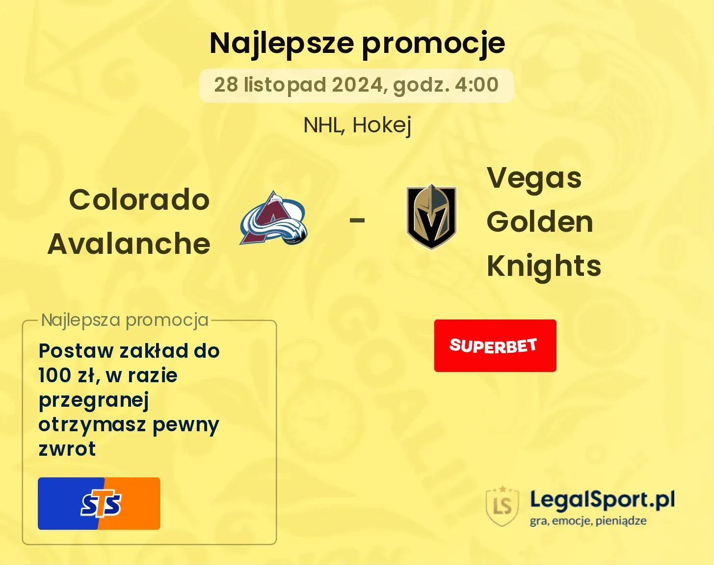 Vegas Golden Knights - Colorado Avalanche promocje bonusy na mecz