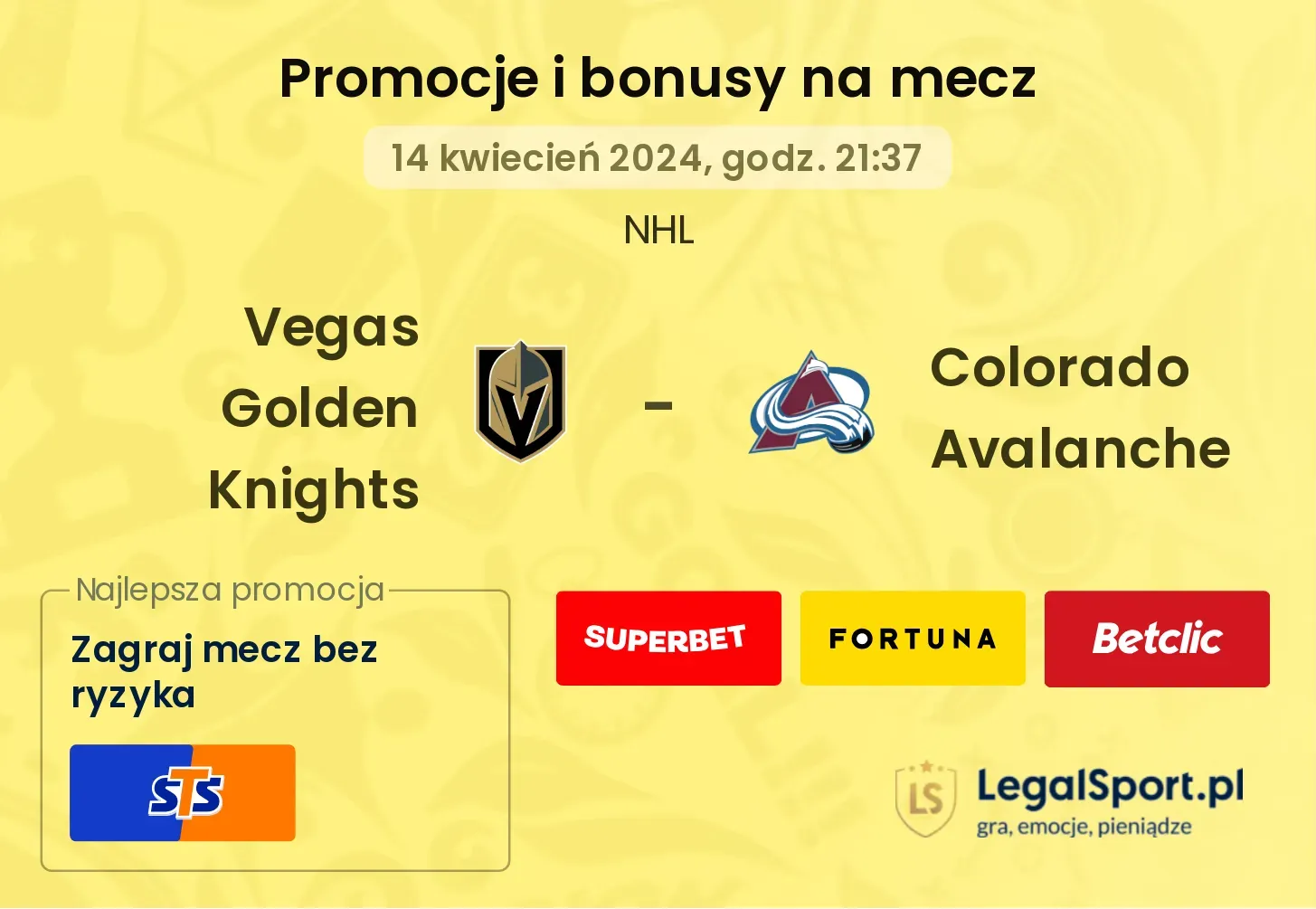 Vegas Golden Knights - Colorado Avalanche promocje bonusy na mecz