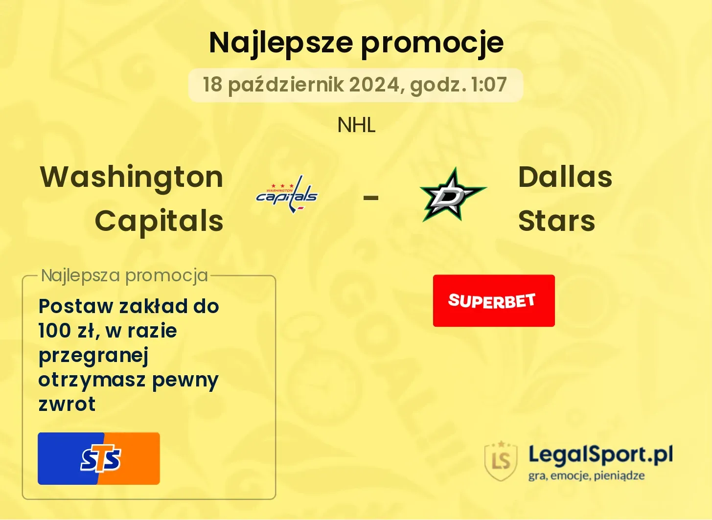 Washington Capitals - Dallas Stars promocje bonusy na mecz