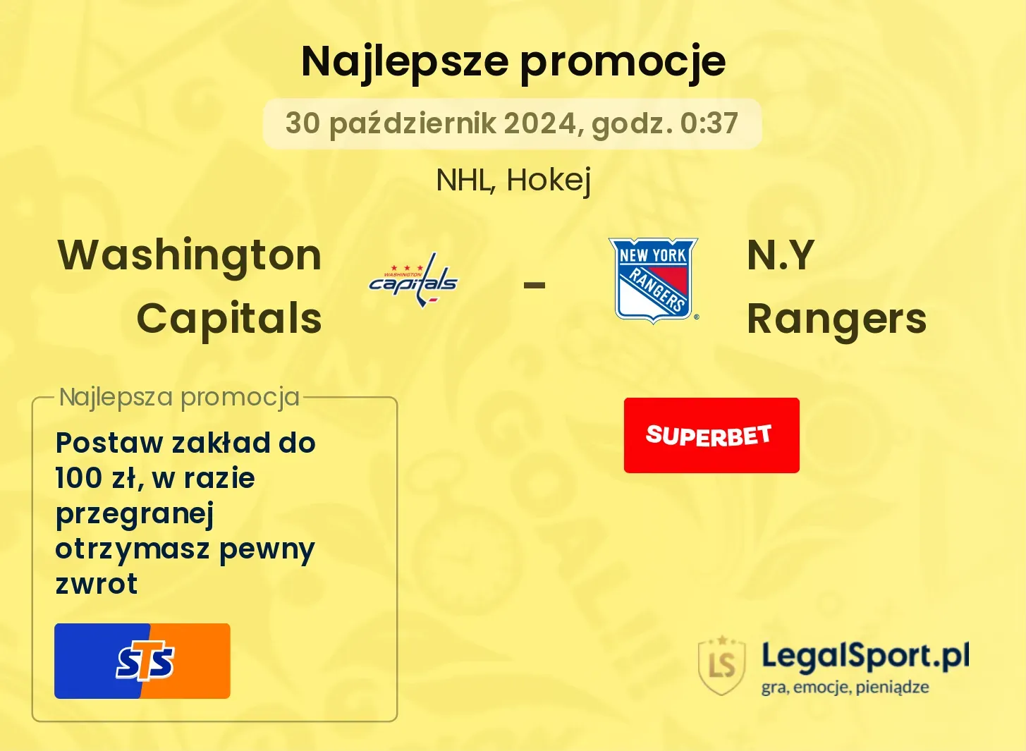 Washington Capitals - N.Y Rangers promocje bonusy na mecz