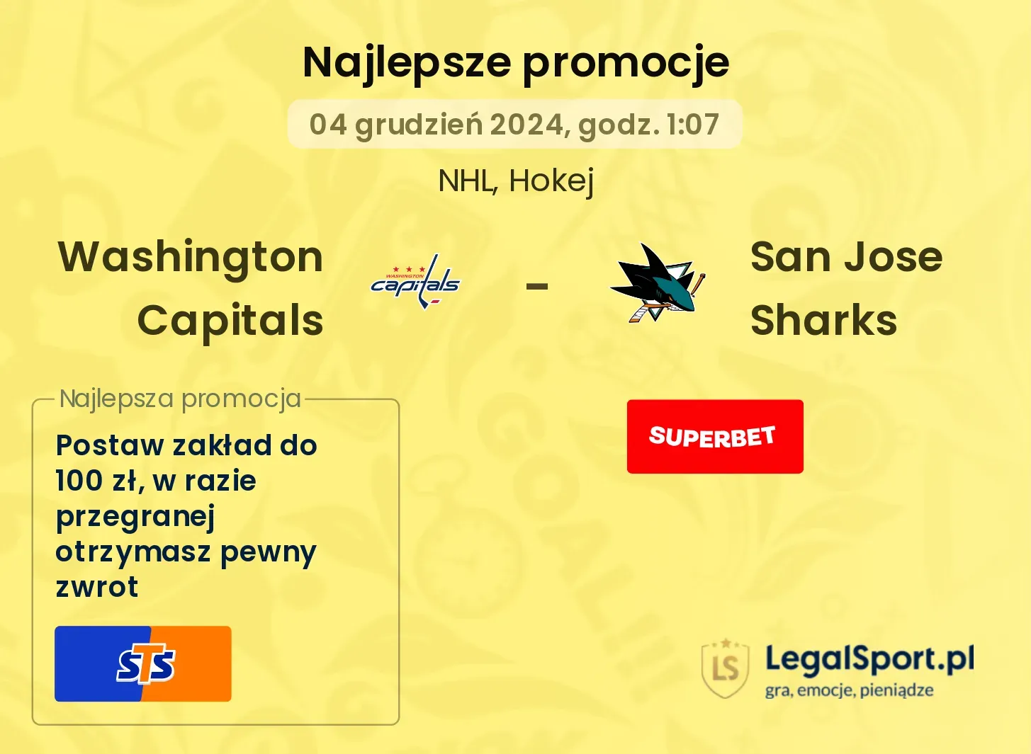 Washington Capitals - San Jose Sharks promocje bonusy na mecz