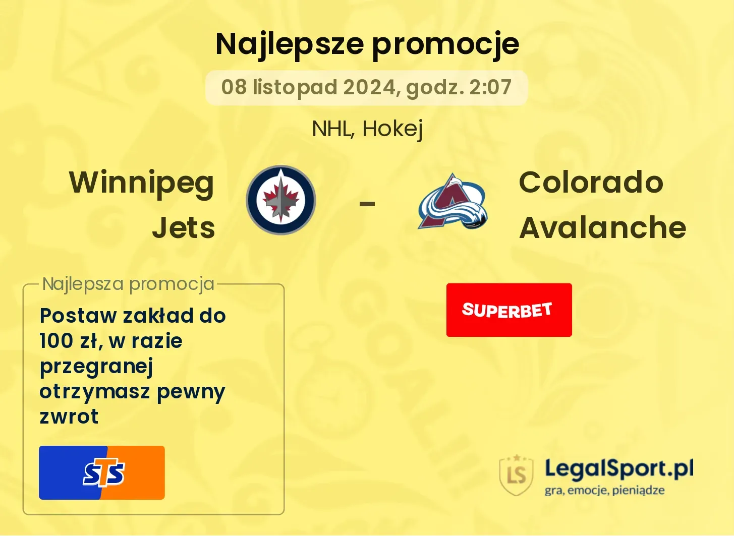 Winnipeg Jets - Colorado Avalanche promocje bonusy na mecz