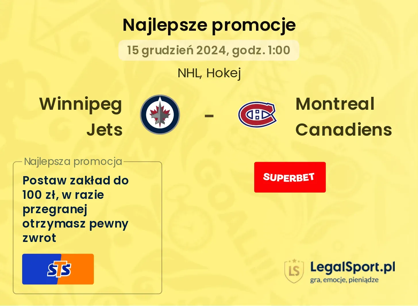 Winnipeg Jets - Montreal Canadiens promocje bonusy na mecz