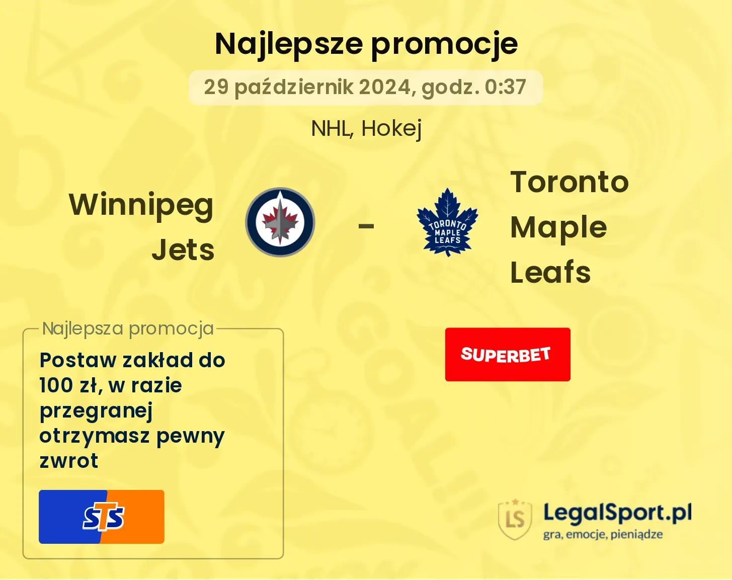 Winnipeg Jets - Toronto Maple Leafs promocje bonusy na mecz