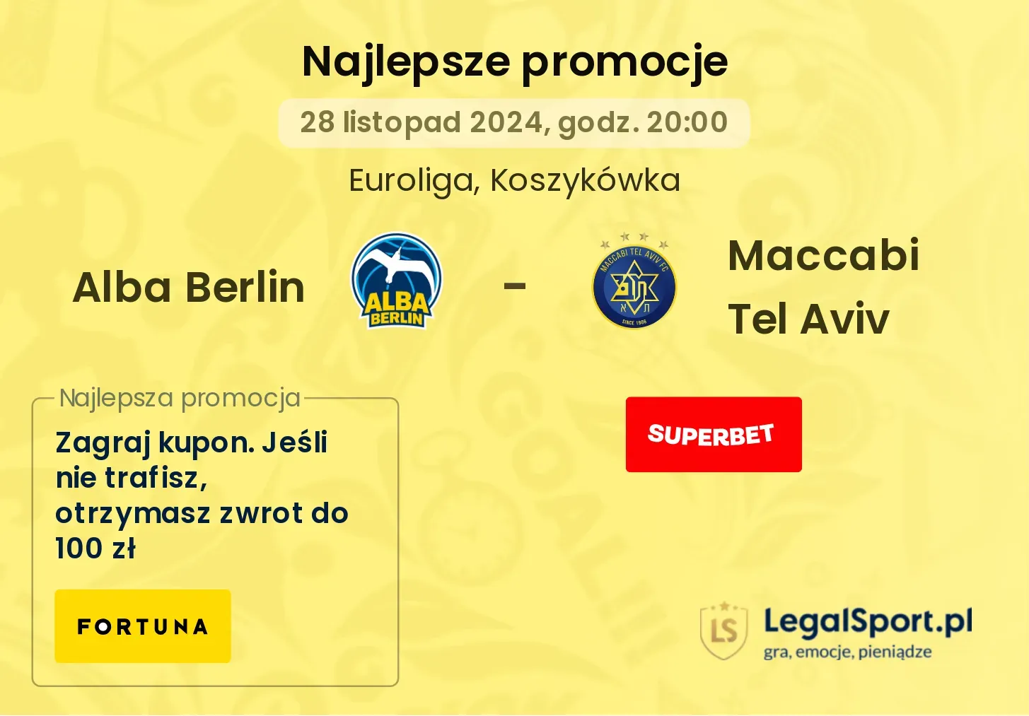 Alba Berlin - Maccabi Tel Aviv promocje bonusy na mecz