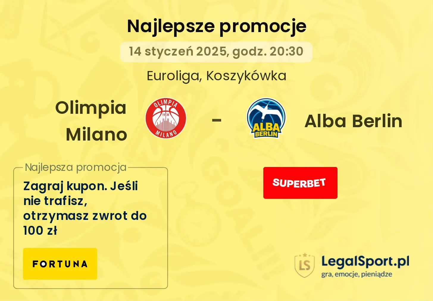 Alba Berlin - Olimpia Milano promocje bonusy na mecz