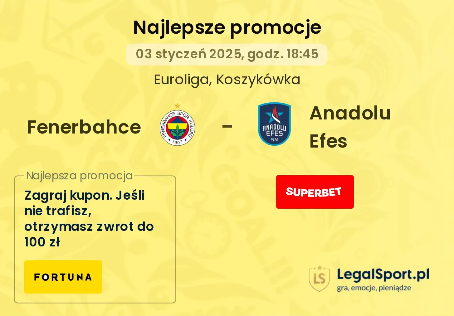 Fenerbahce - Anadolu Efes promocje u bukmacherów