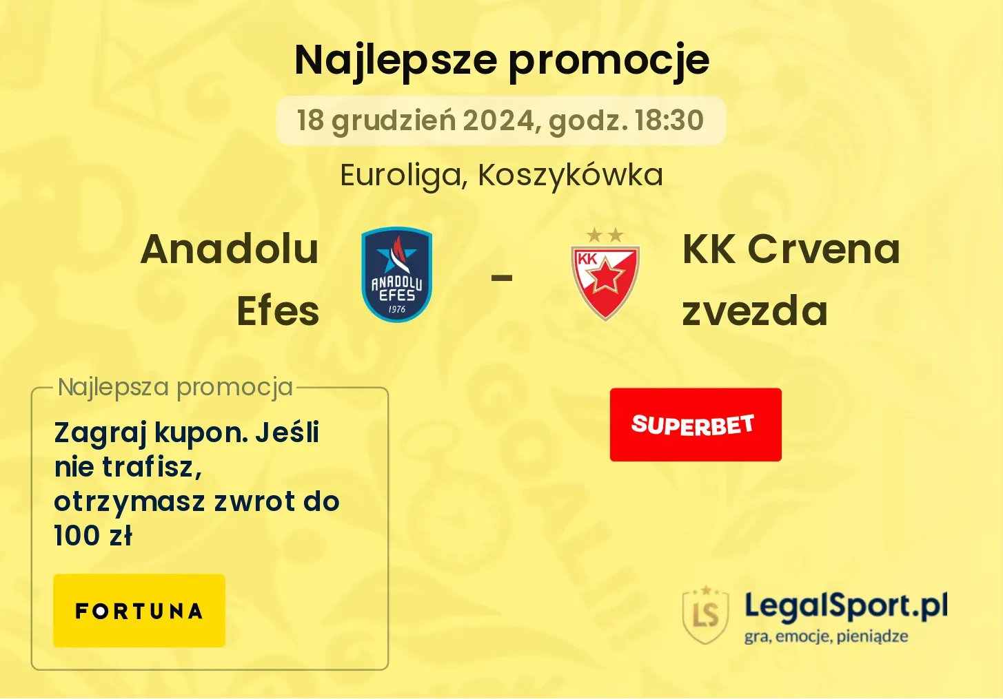 Anadolu Efes - KK Crvena zvezda promocje bonusy na mecz