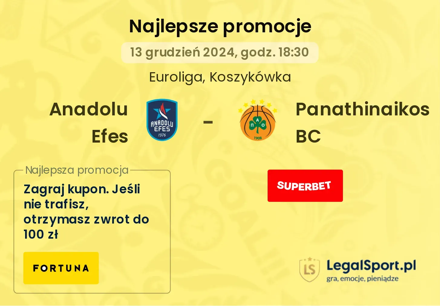 Anadolu Efes - Panathinaikos BC promocje bonusy na mecz