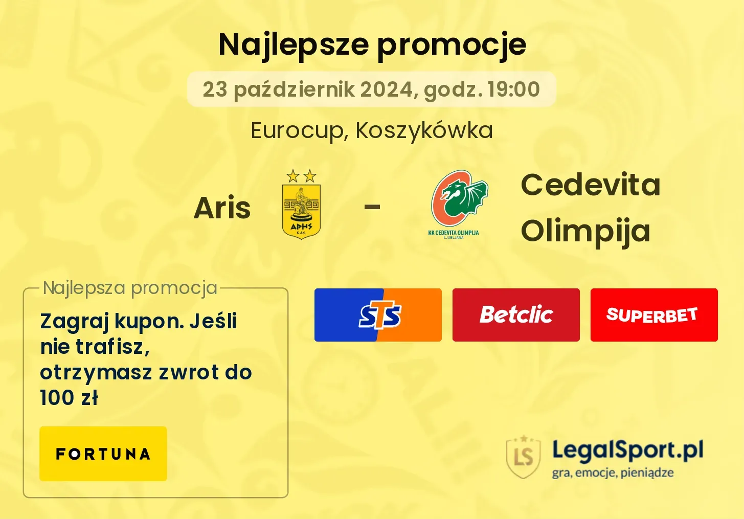 Aris - Cedevita Olimpija promocje bonusy na mecz