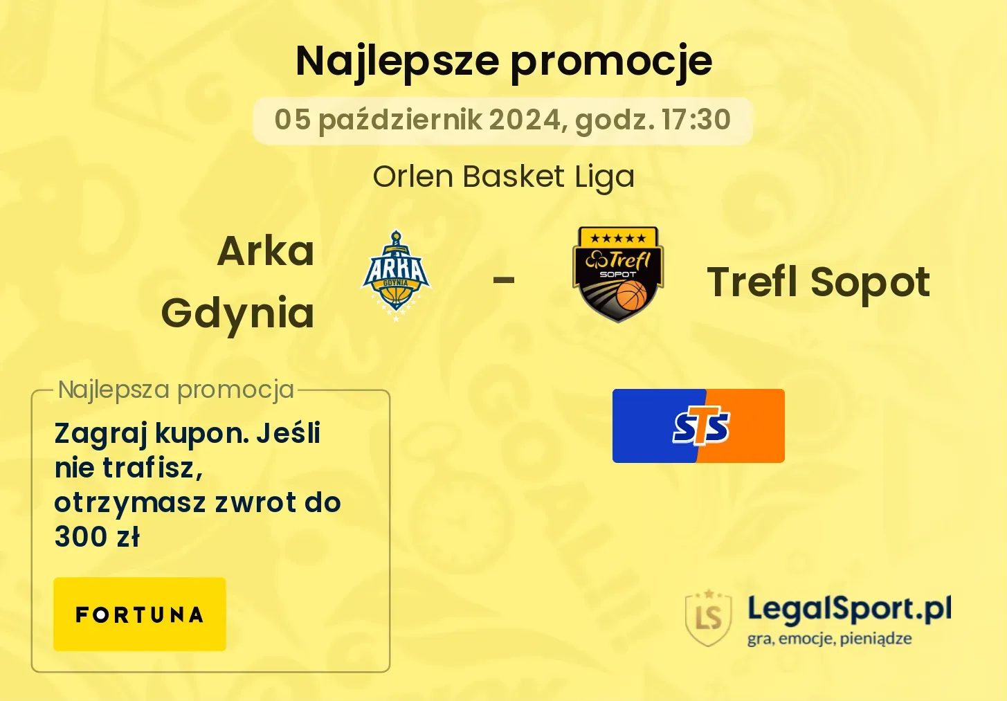 Arka Gdynia - Trefl Sopot promocje bukmacherskie 05.10, 17:30