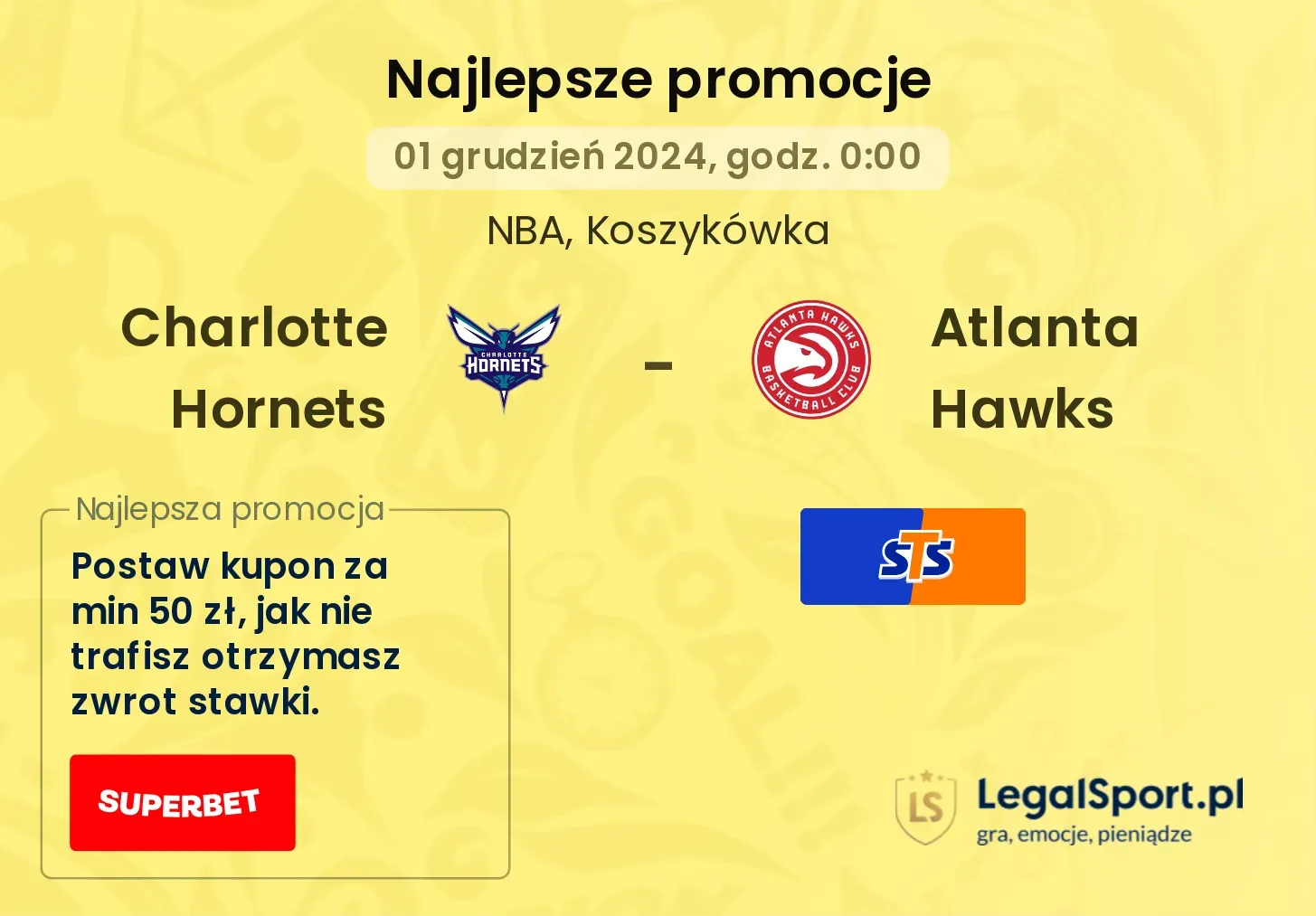 Charlotte Hornets - Atlanta Hawks promocje u bukmacherów