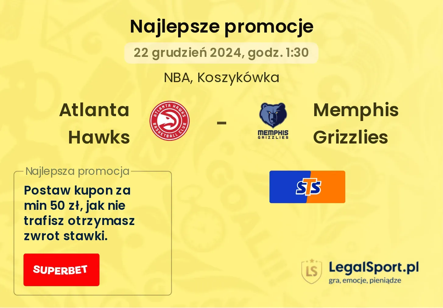 Atlanta Hawks - Memphis Grizzlies promocje bonusy na mecz