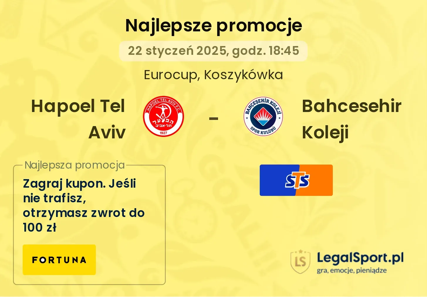 Hapoel Tel Aviv - Bahcesehir Koleji promocje bukmacherskie