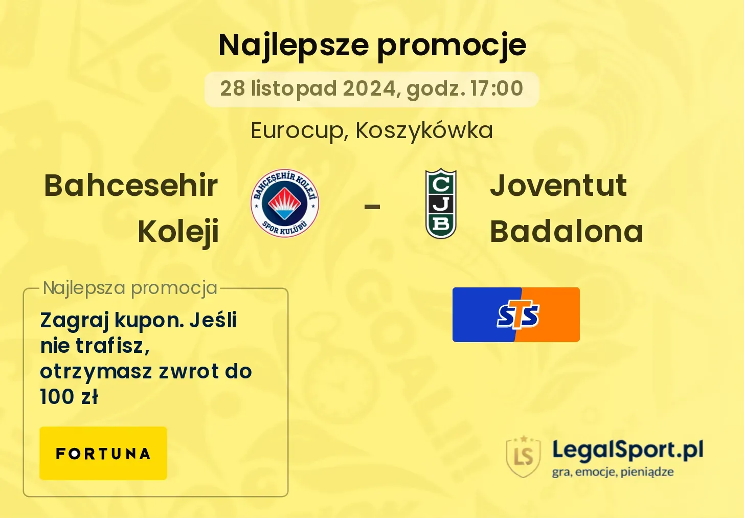 Bahcesehir Koleji - Joventut Badalona promocje bonusy na mecz