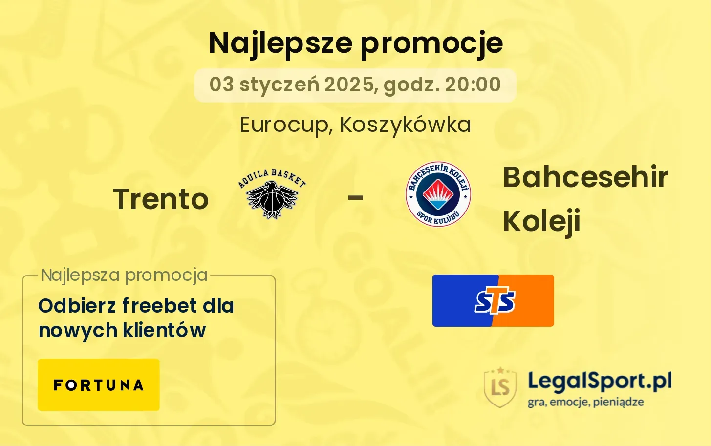 Trento - Bahcesehir Koleji promocje u bukmacherów