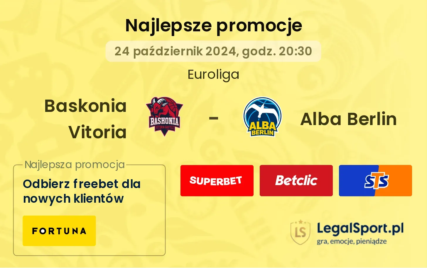 Baskonia Vitoria - Alba Berlin promocje u bukmacherów 24.10, 20:30