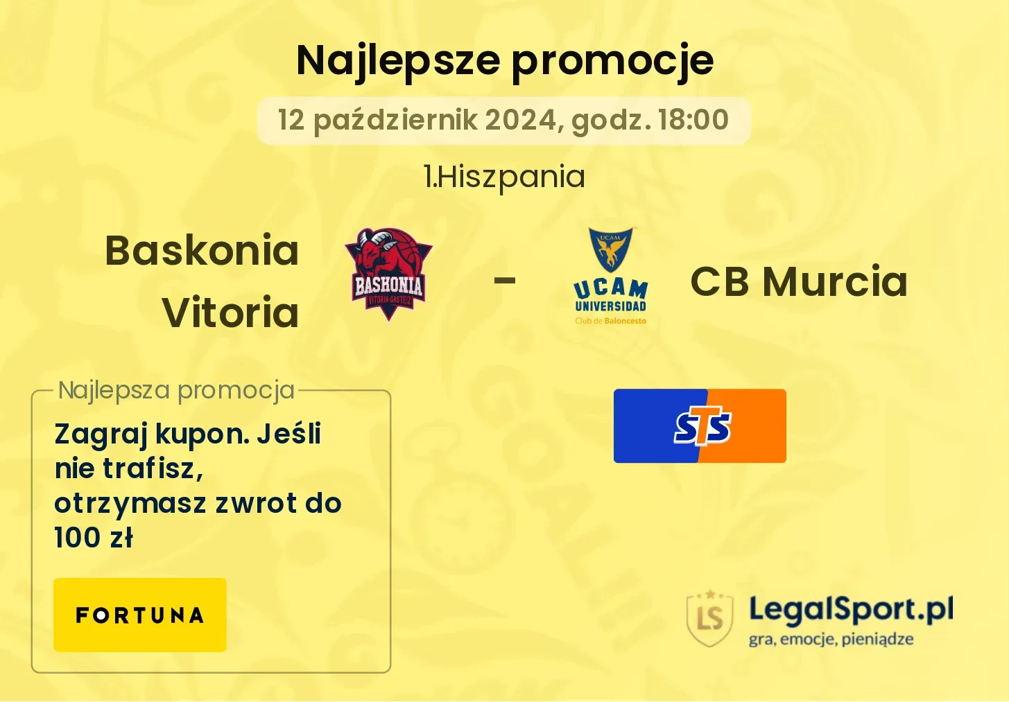 Baskonia Vitoria - CB Murcia promocje u bukmacherów 12.10, 18:00