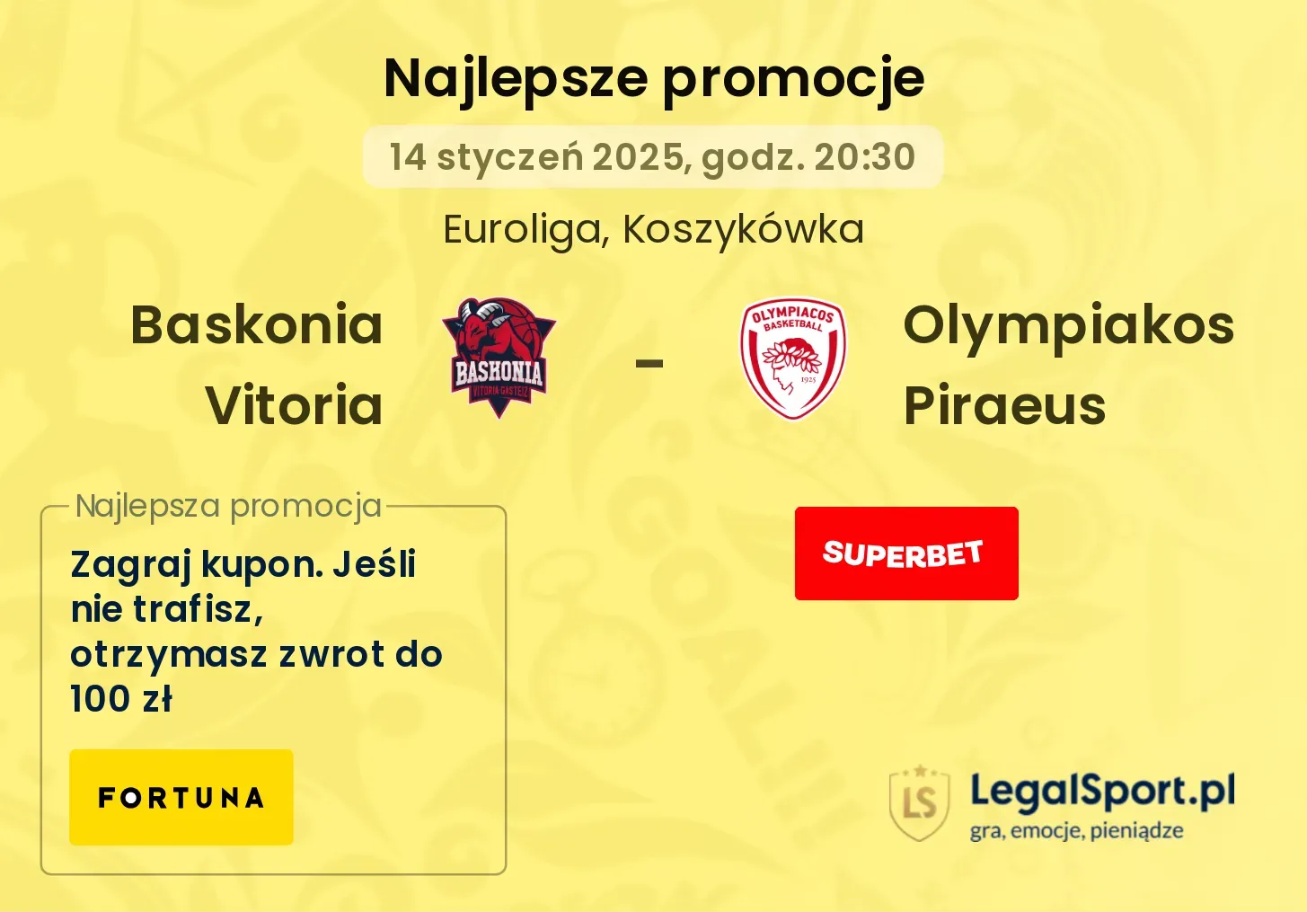 Baskonia Vitoria - Olympiakos Piraeus promocje bonusy na mecz