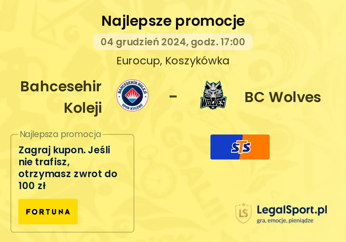 BC Wolves - Bahcesehir Koleji promocje bonusy na mecz