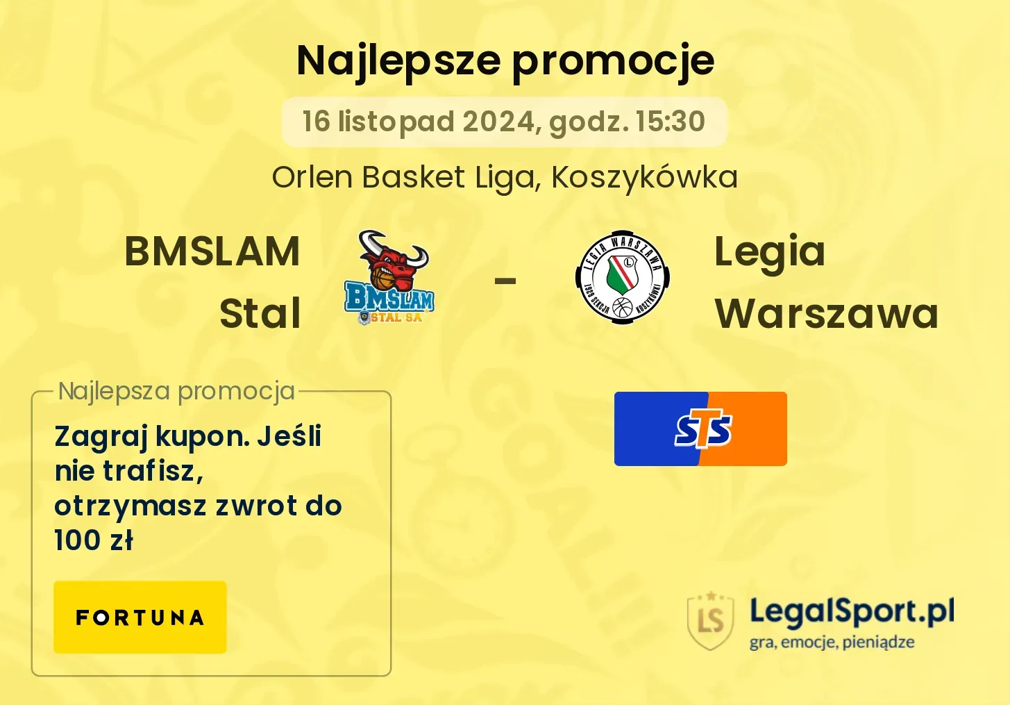 BMSLAM Stal - Legia Warszawa promocje bonusy na mecz