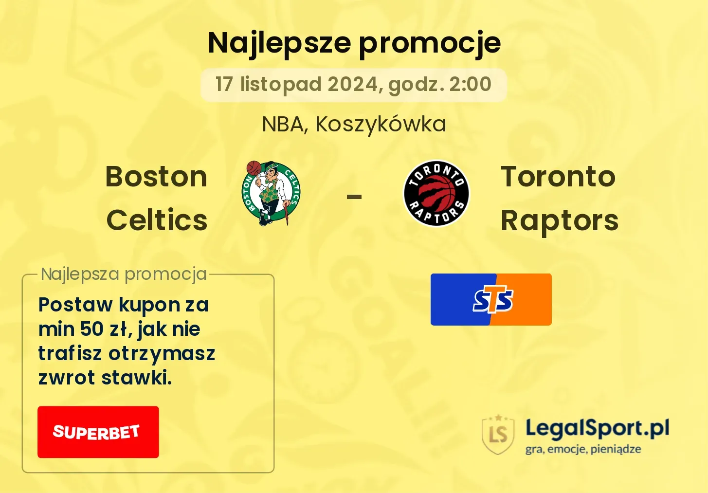 Boston Celtics - Toronto Raptors promocje bonusy na mecz