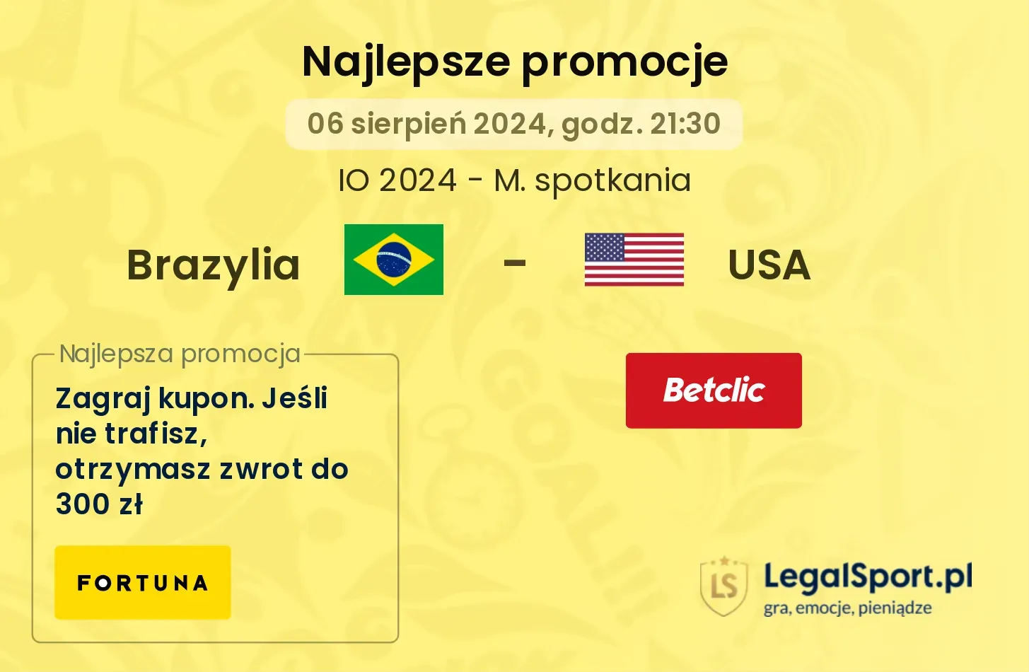 Brazylia - USA promocje bonusy na mecz