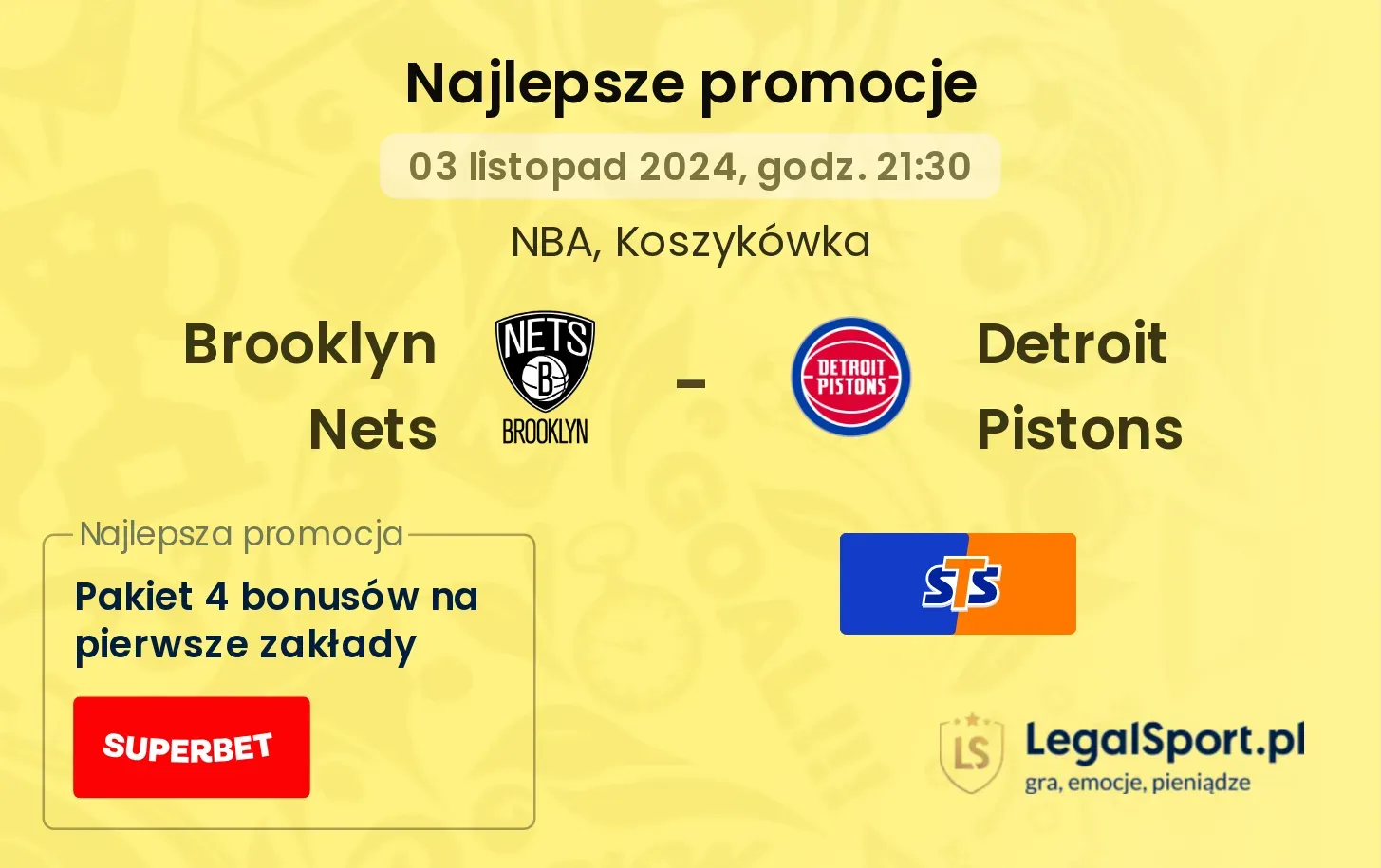 Brooklyn Nets - Detroit Pistons promocje bonusy na mecz