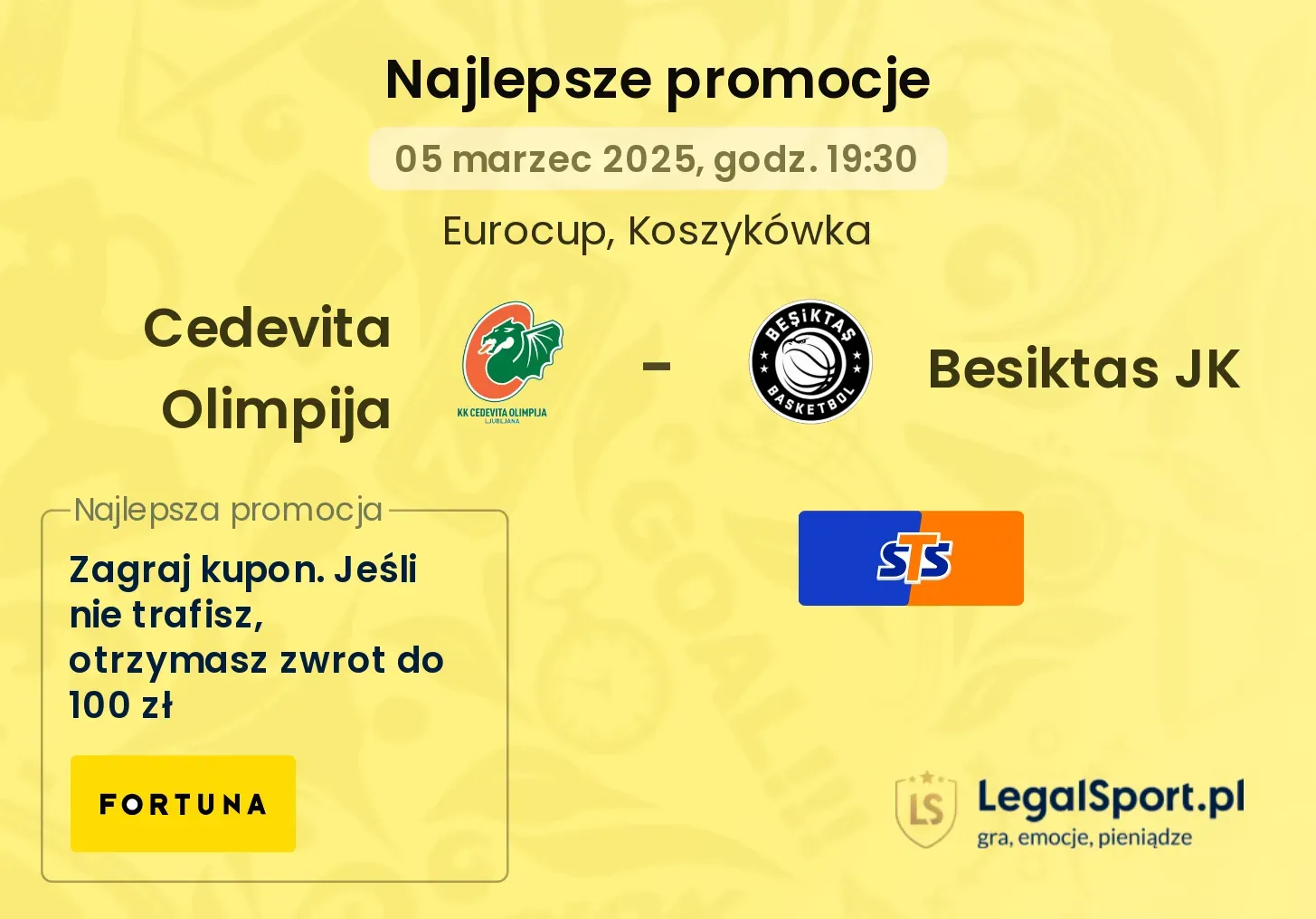 Cedevita Olimpija - Besiktas JK promocje bonusy na mecz