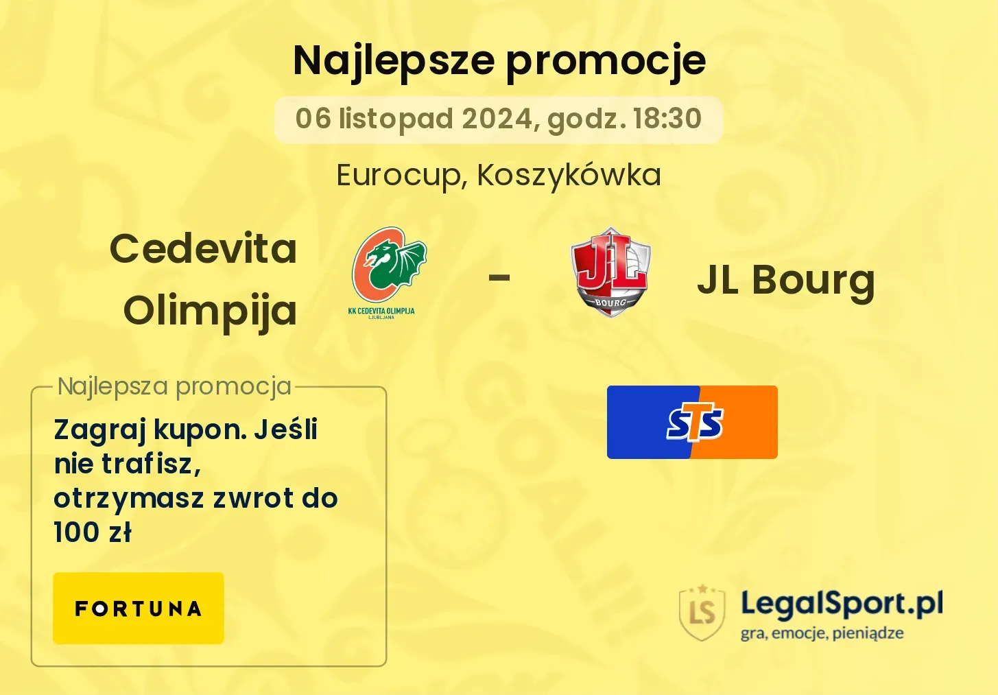 Cedevita Olimpija - JL Bourg promocje bonusy na mecz