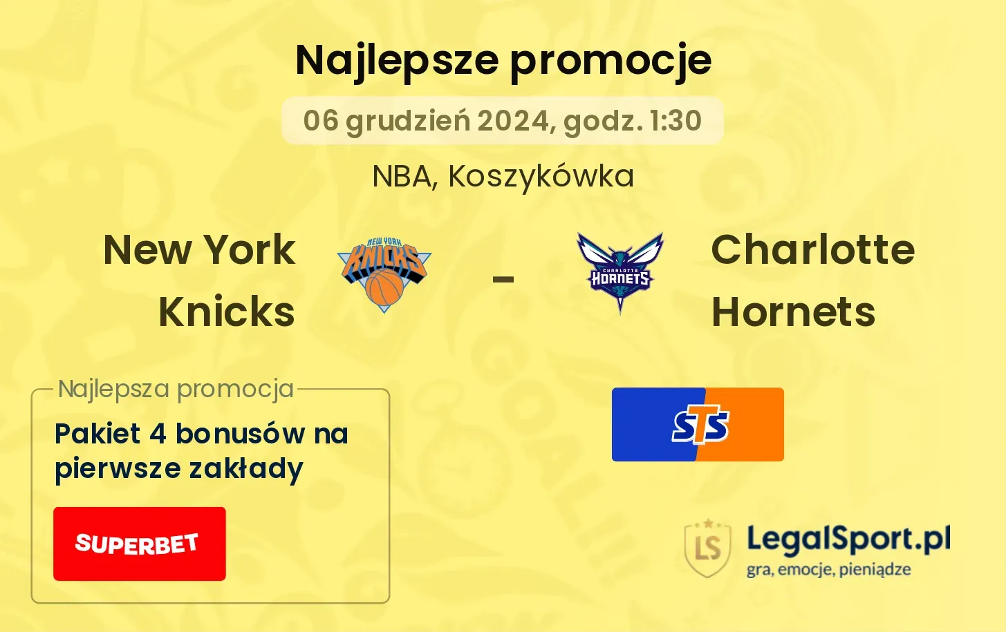 Charlotte Hornets - New York Knicks promocje bonusy na mecz