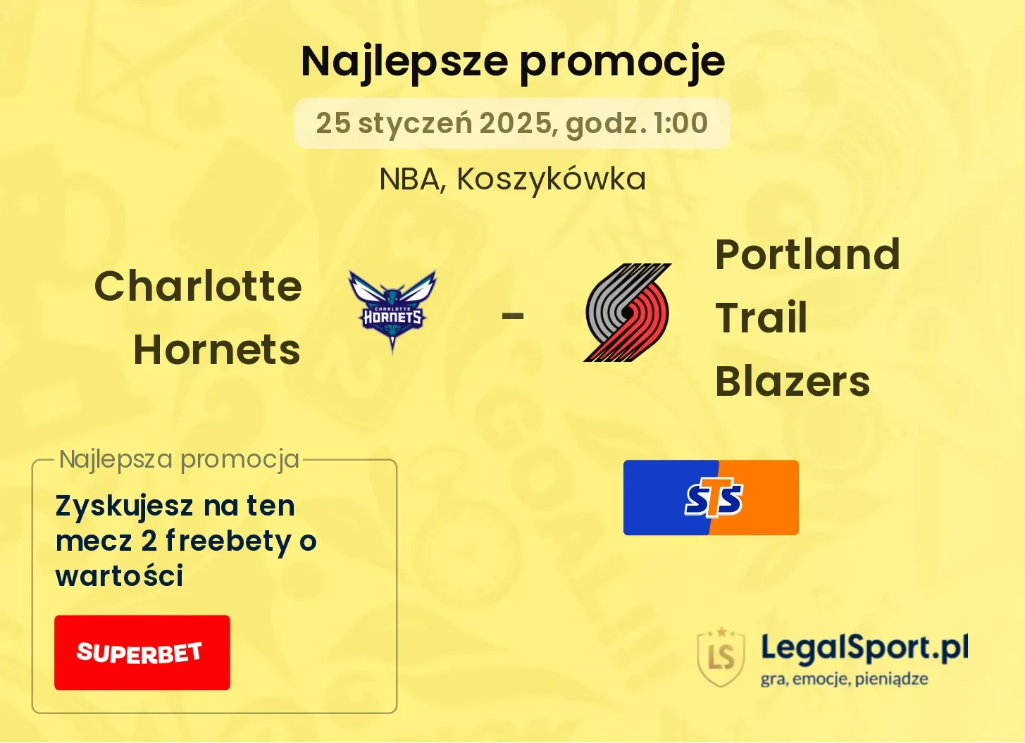 Charlotte Hornets - Portland Trail Blazers promocje bonusy na mecz