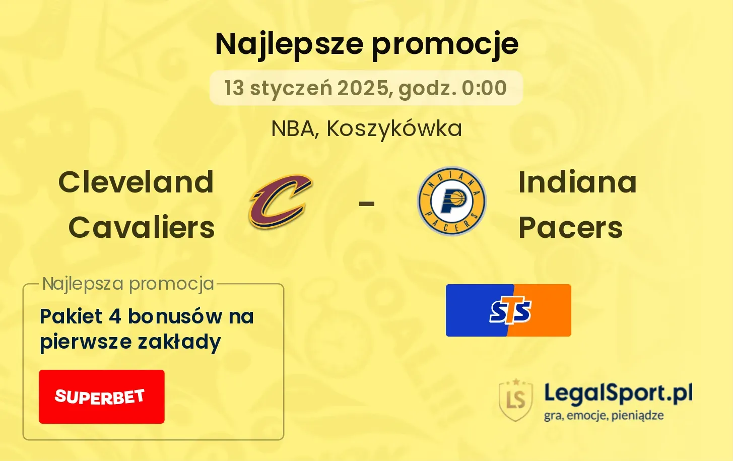 Cleveland Cavaliers - Indiana Pacers promocje bonusy na mecz