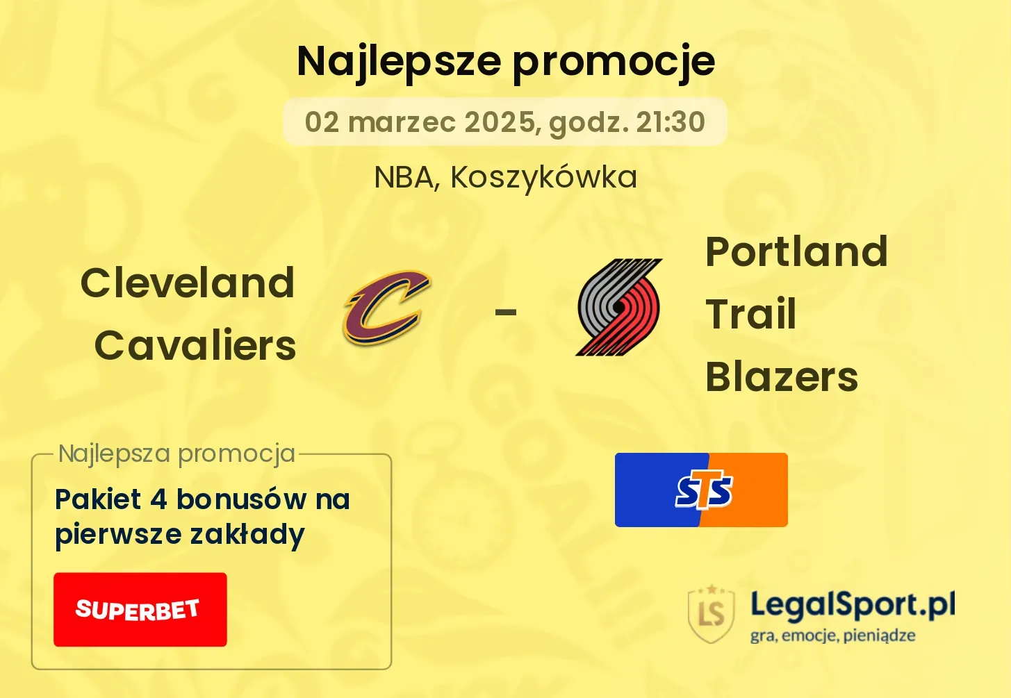 Cleveland Cavaliers - Portland Trail Blazers promocje bonusy na mecz