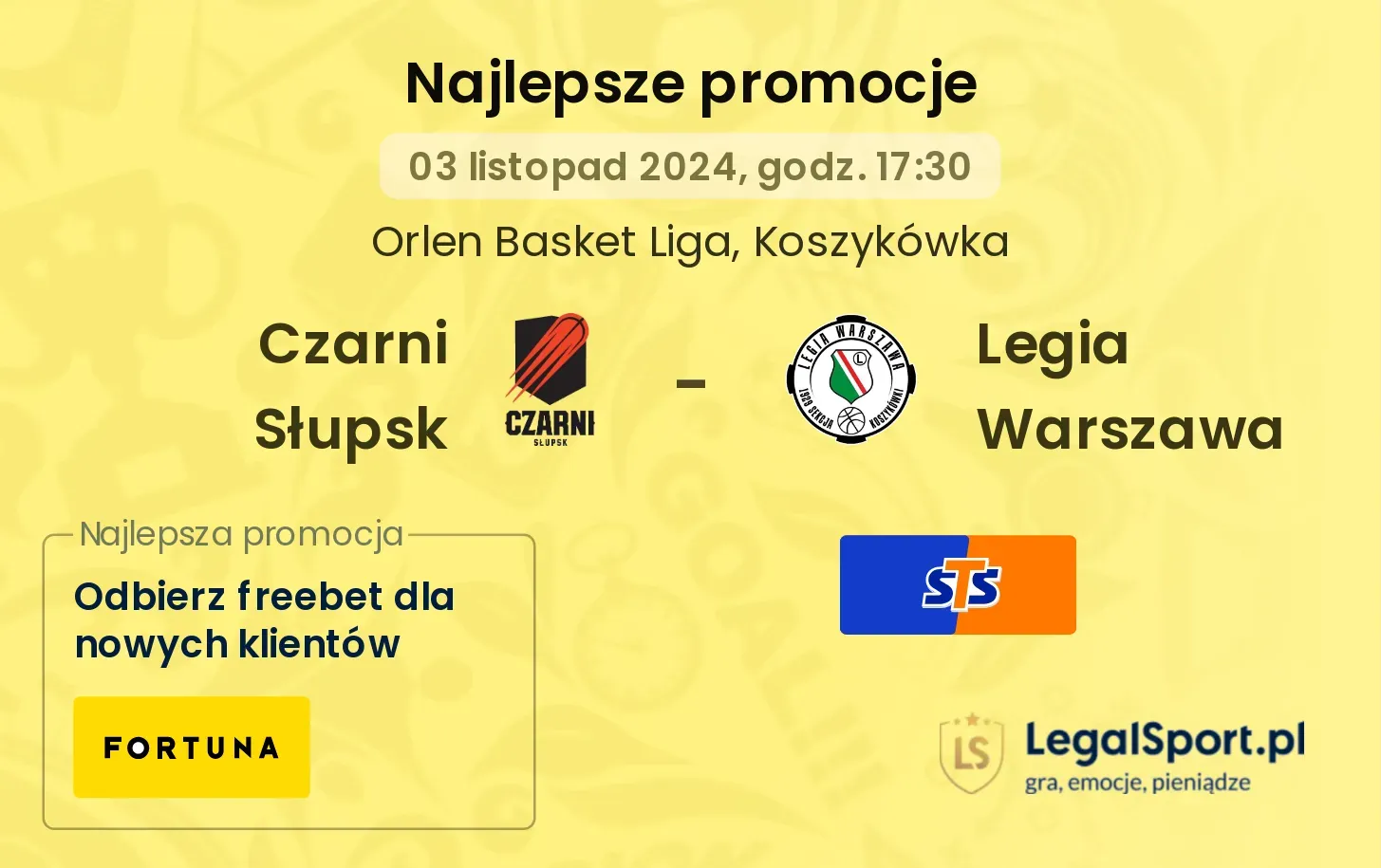 Czarni Słupsk - Legia Warszawa promocje bonusy na mecz