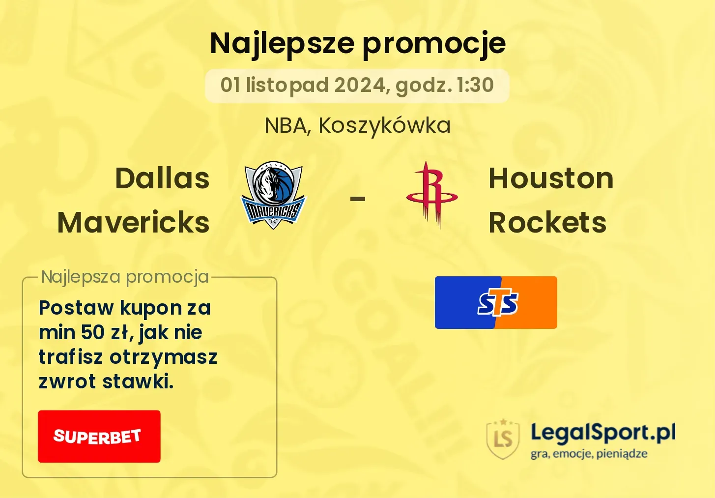 Dallas Mavericks - Houston Rockets promocje bonusy na mecz