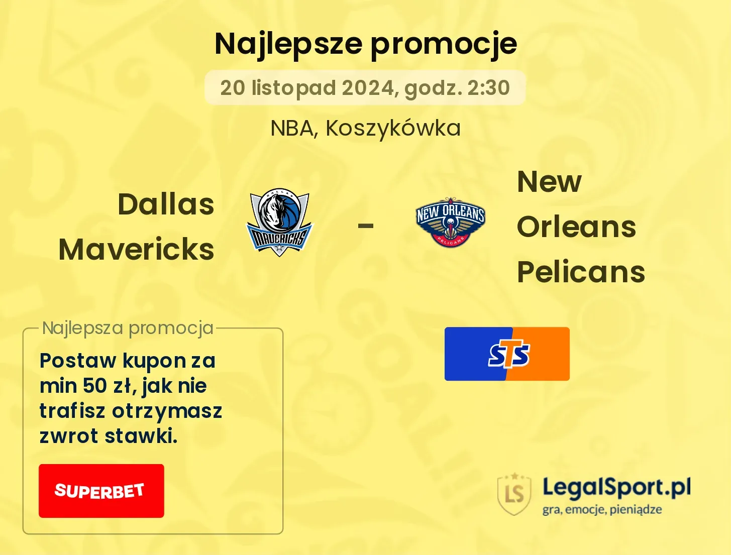 Dallas Mavericks - New Orleans Pelicans promocje bonusy na mecz