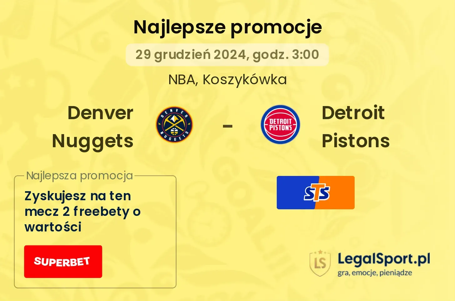 Denver Nuggets - Detroit Pistons promocje bonusy na mecz