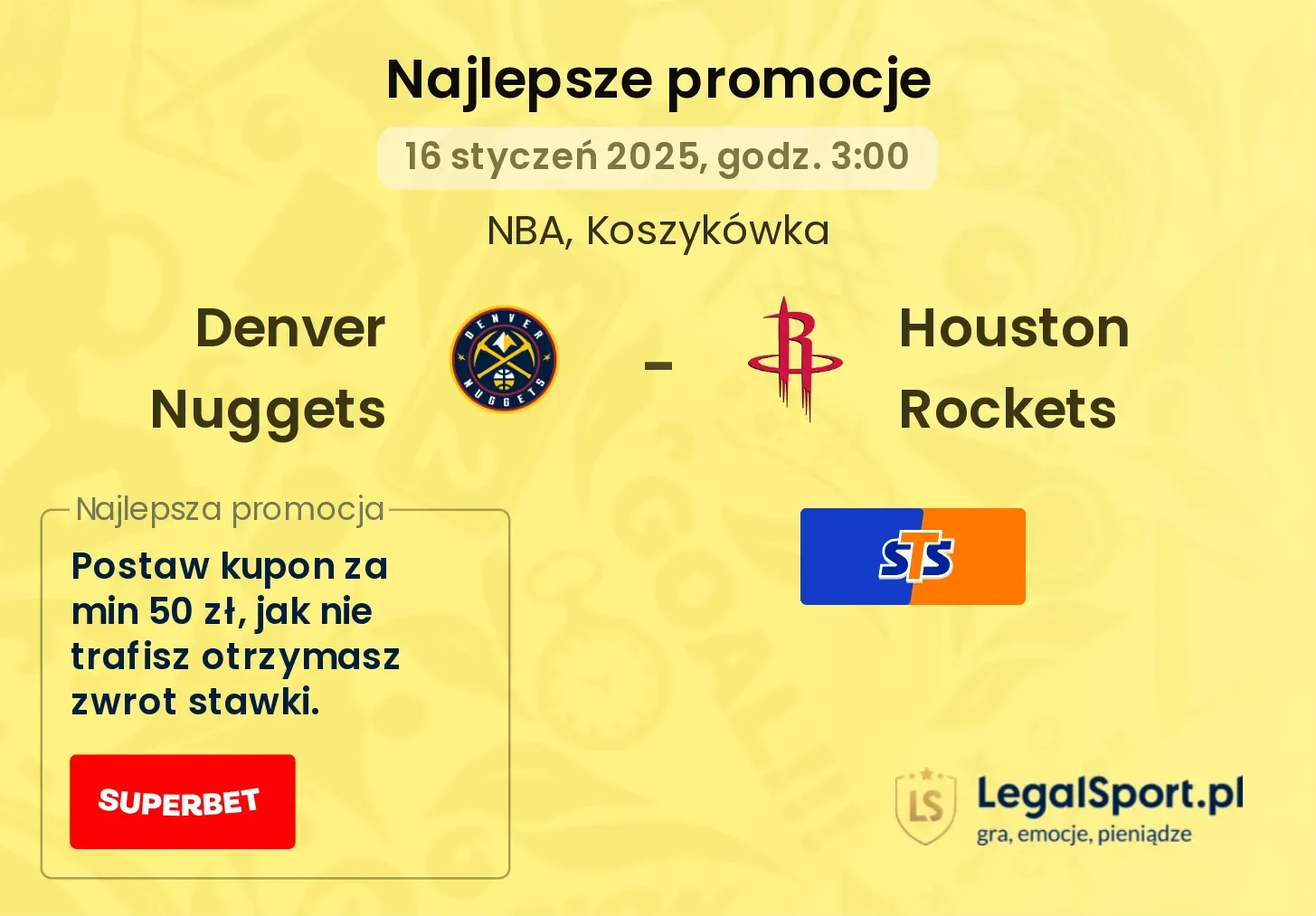 Denver Nuggets - Houston Rockets promocje bonusy na mecz