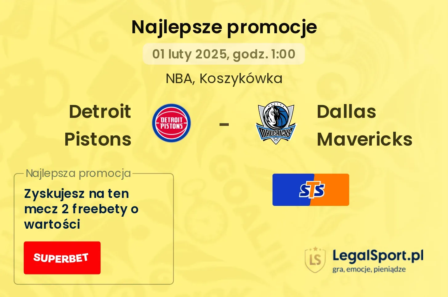 Detroit Pistons - Dallas Mavericks promocje bonusy na mecz