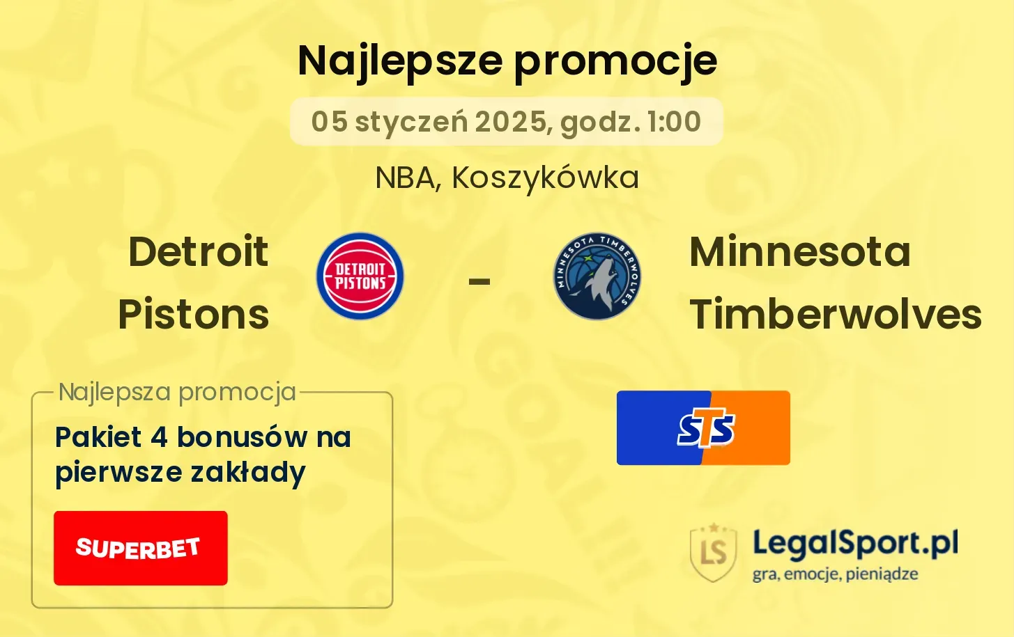 Detroit Pistons - Minnesota Timberwolves promocje bonusy na mecz