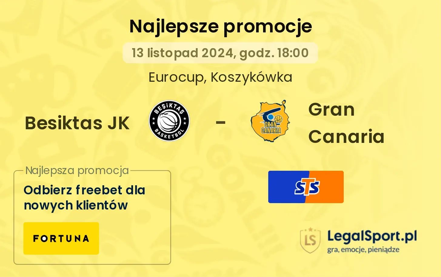 Besiktas JK - Gran Canaria promocje bukmacherskie 13.11, 18:00