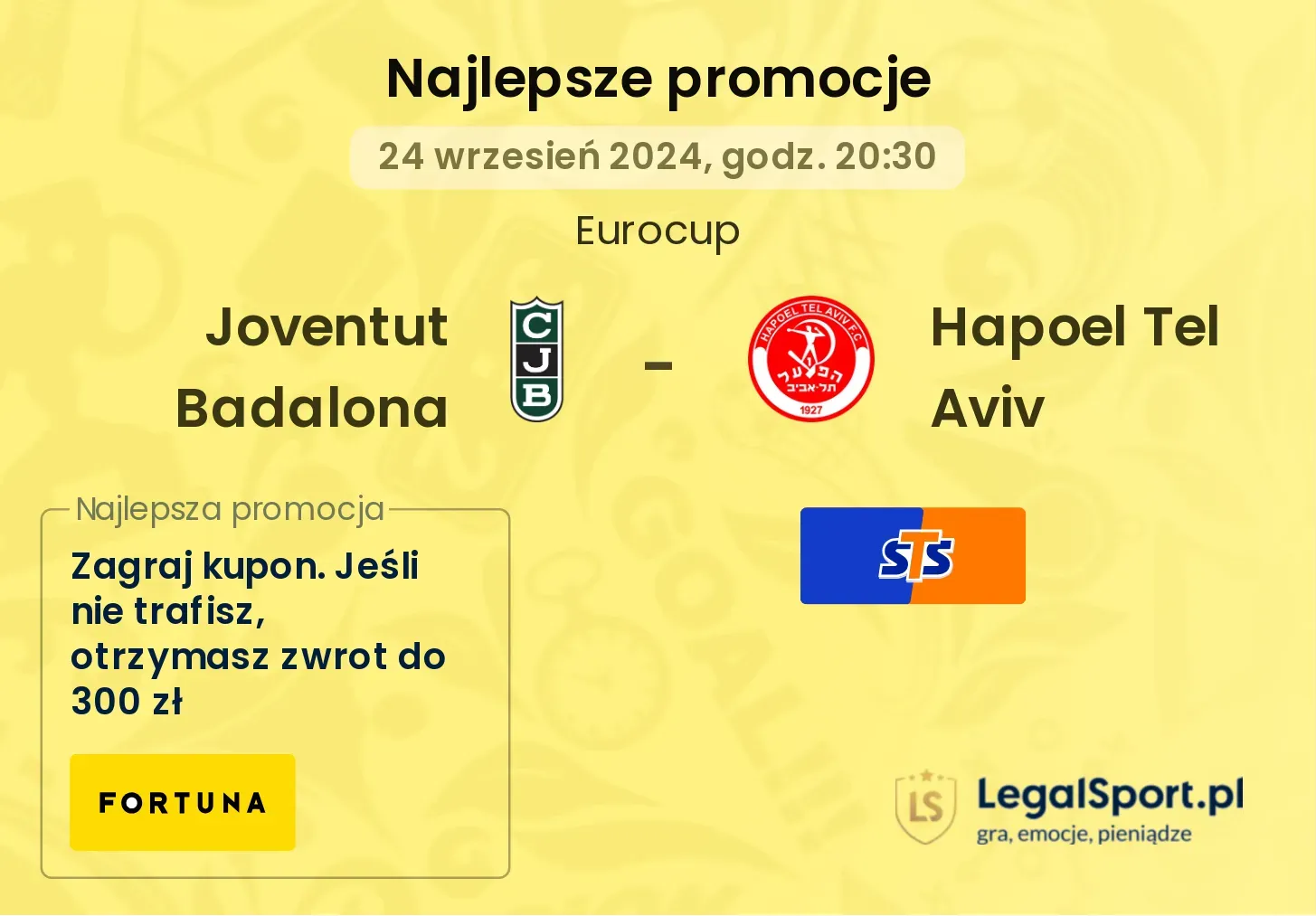 Joventut Badalona - Hapoel Tel Aviv promocje bonusy na mecz