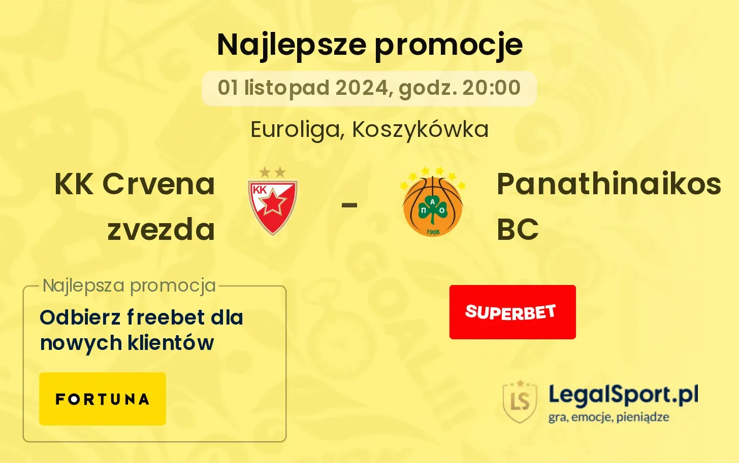 KK Crvena zvezda - Panathinaikos BC promocje bonusy na mecz