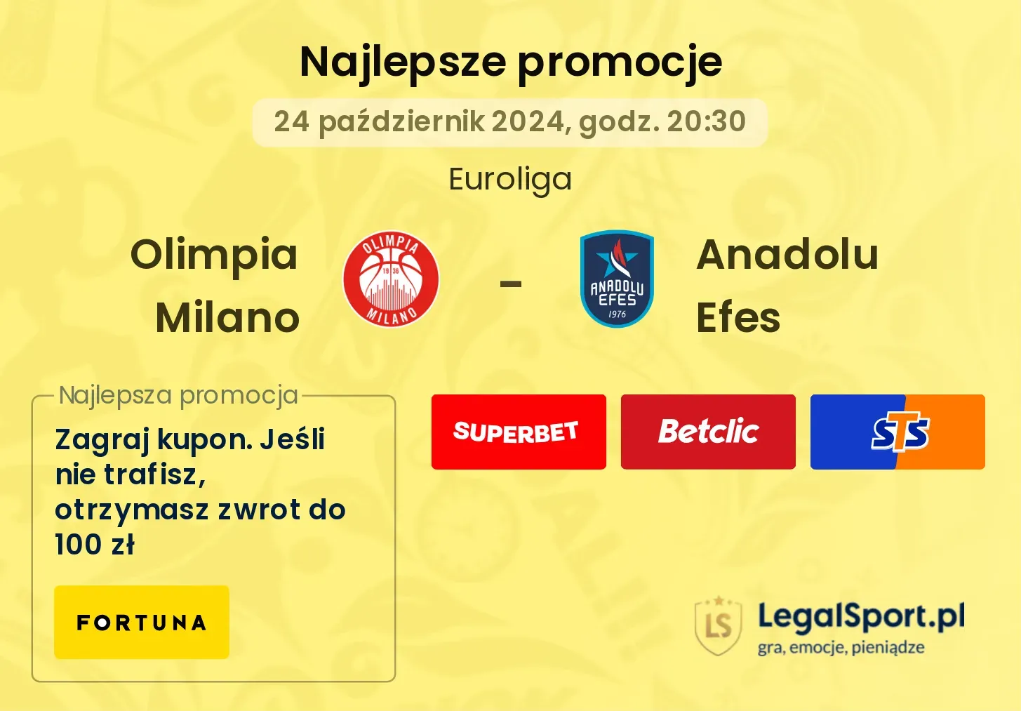 Olimpia Milano - Anadolu Efes promocje bonusy na mecz